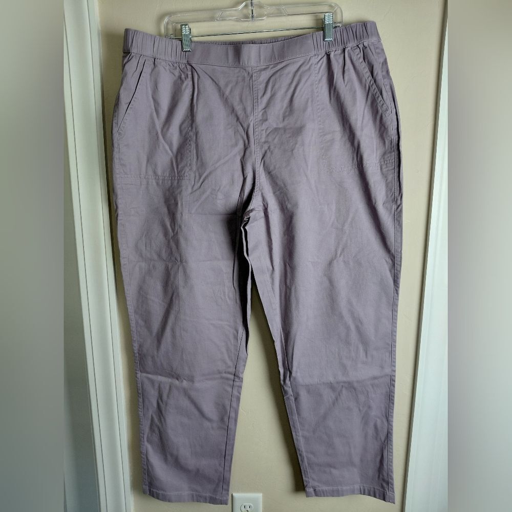 D& Co Cotton Elastic Waist Pull On Pant Lilac/Gray Color